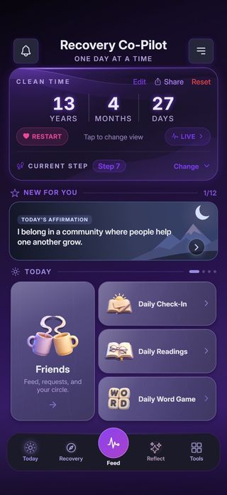 The Recovery Co-Pilot home screen