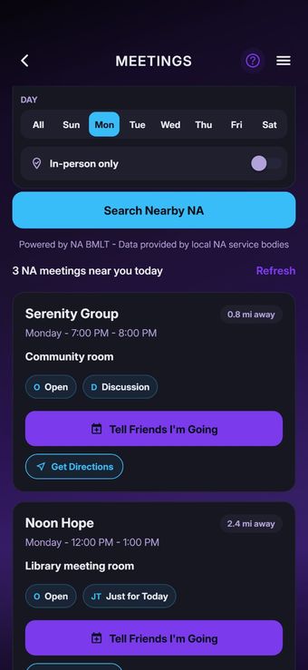 App screen 2 of 10: Find meetings near you